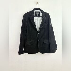 Pop Icon Blazer Jacket Long Sleeves Button Front Striped velvet Black Mens L
